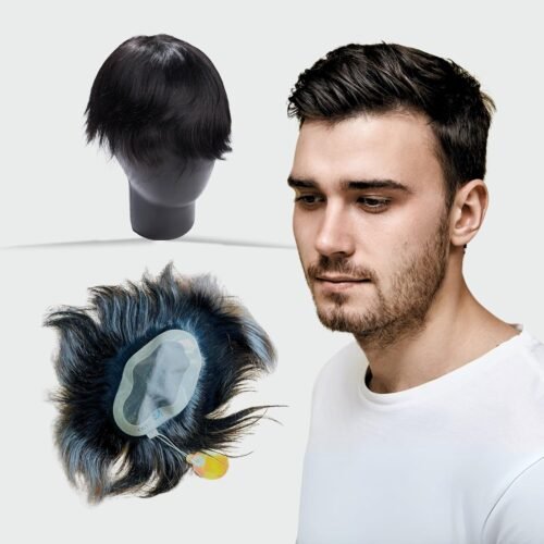 EKO Hair Patch for Men 100% Human Hair Wigs for Men | Full Head Toupee for Men | Easy to Wear Men's Toupee | Non Surgical Hair Loss Solution Fix with Men's Hair Toupee Tape/Glue